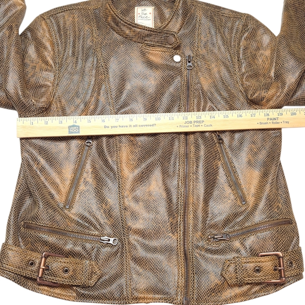 Free People Fenix Snakeskin Moto Jacket Brown Faux Leather Biker L NWOT - Picture 10 of 16